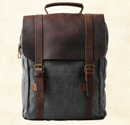 Realaiot Vintage Fashion Backpack Leather Military Canvas Backpack Men Backpack Women School Backpack School Bag Bagpack Rucksack Mochila