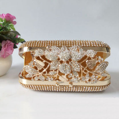 Realaiot Unique Gold Rhinestone Evening bag Clutch Purse Christmas Party Bridal Prom