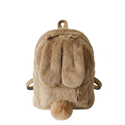 Realaiot Furry Rabbit Ear Backpack cute Girls Shoulder Bag Mini Furry Fluffy Plush schoolbag Winter Women's Travel Bag