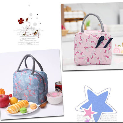 Realaiot Flamingo Insulated Oxford Aluminum Foil Portable Lunchbag Woman Men Travel Picnic Lunch Box With Pocket Thermal Lunch Bag