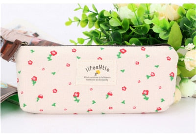 Realaiot Cute Kawaii Floral Flower Canvas Zipper Pencil Cases Lovely Fabric Flower Tree Pen Bags School Supplies Free shipping