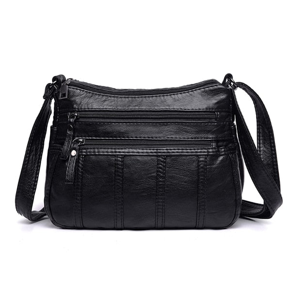 Realaiot Fashion Women Crossbody Bag Black Soft Washed Leather Shoulder Bag Patchwork Messenger Bag Small Flap Bag for Girls