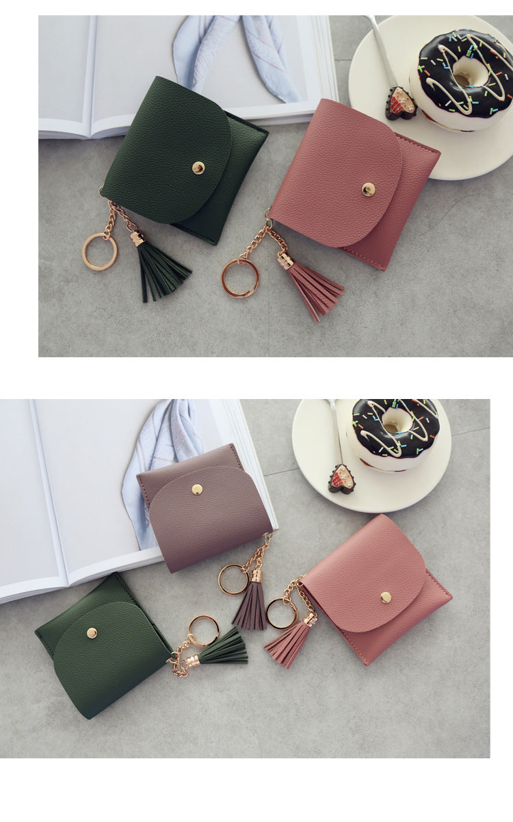 Realaiot Sweet Lady Card Wallet Mini Tassel Credit Card Holder for Student Women Small Money Coins Pouch Cute Bank Cards Change Bags