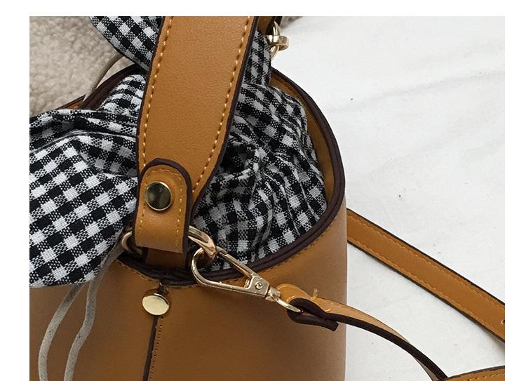 Cyflymder New Bucket Bag Plaid Bow Women Pu Leather Handbag Famous Designer Crossbody Bag Quilted Plaid Women Shoulder Bag