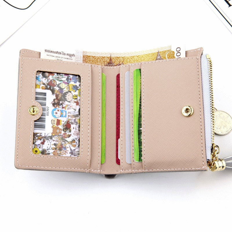 Realaiot Women Short Wallet Fashion Crossed Grain PU Leather Tassel Zipper Coin Purse Mini Money Bag Girls Small Cute Pink Card Holder