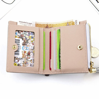 Realaiot Women Short Wallet Fashion Crossed Grain PU Leather Tassel Zipper Coin Purse Mini Money Bag Girls Small Cute Pink Card Holder