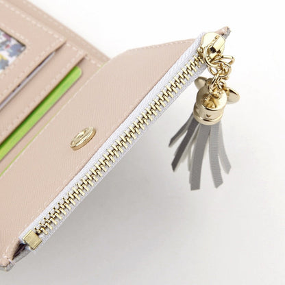 Realaiot Women Short Wallet Fashion Crossed Grain PU Leather Tassel Zipper Coin Purse Mini Money Bag Girls Small Cute Pink Card Holder