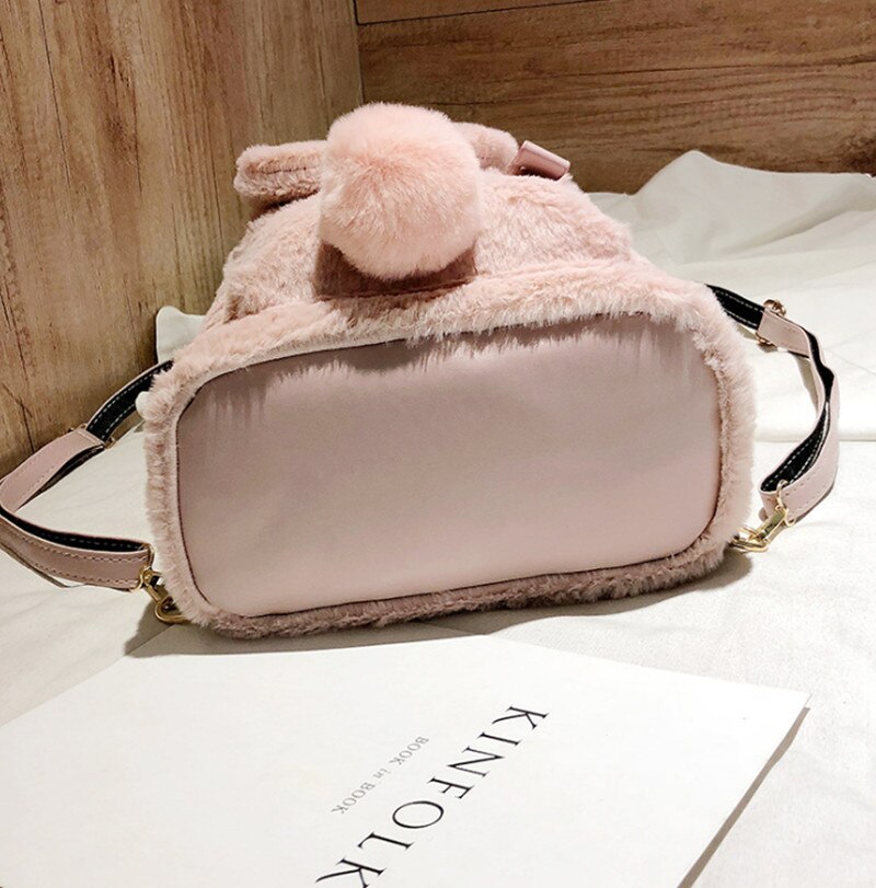 Realaiot Furry Rabbit Ear Backpack cute Girls Shoulder Bag Mini Furry Fluffy Plush schoolbag Winter Women's Travel Bag