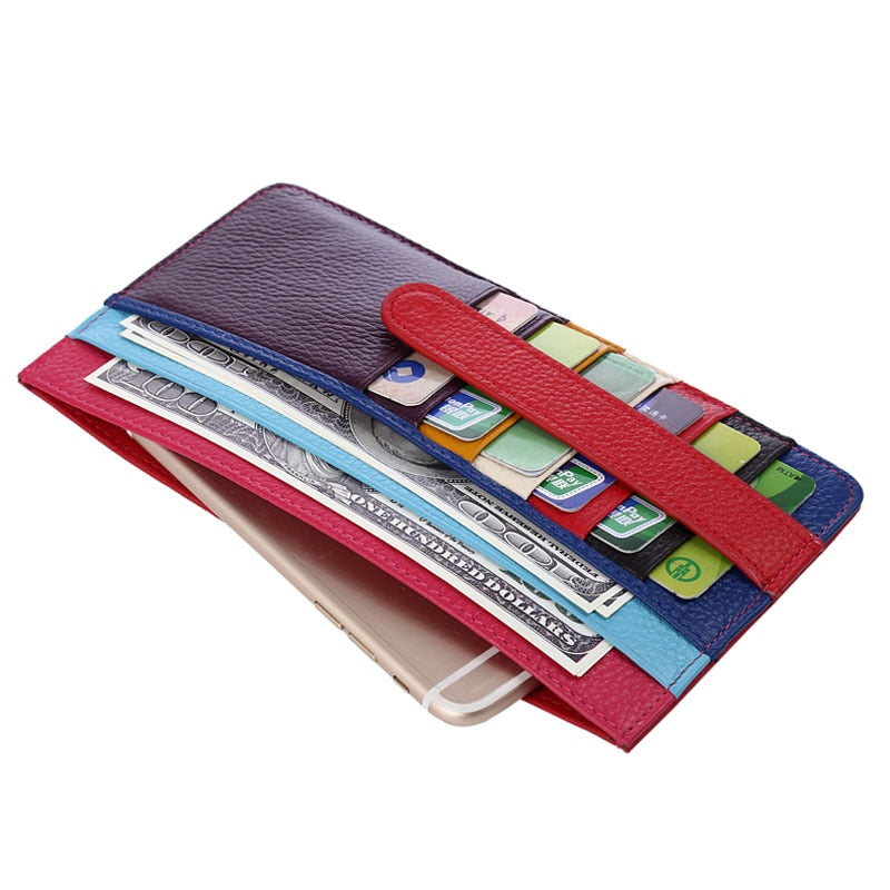 Realaiot Genuine Leather Women Card Holder Patchwork Leather Credit Card Case Wallet