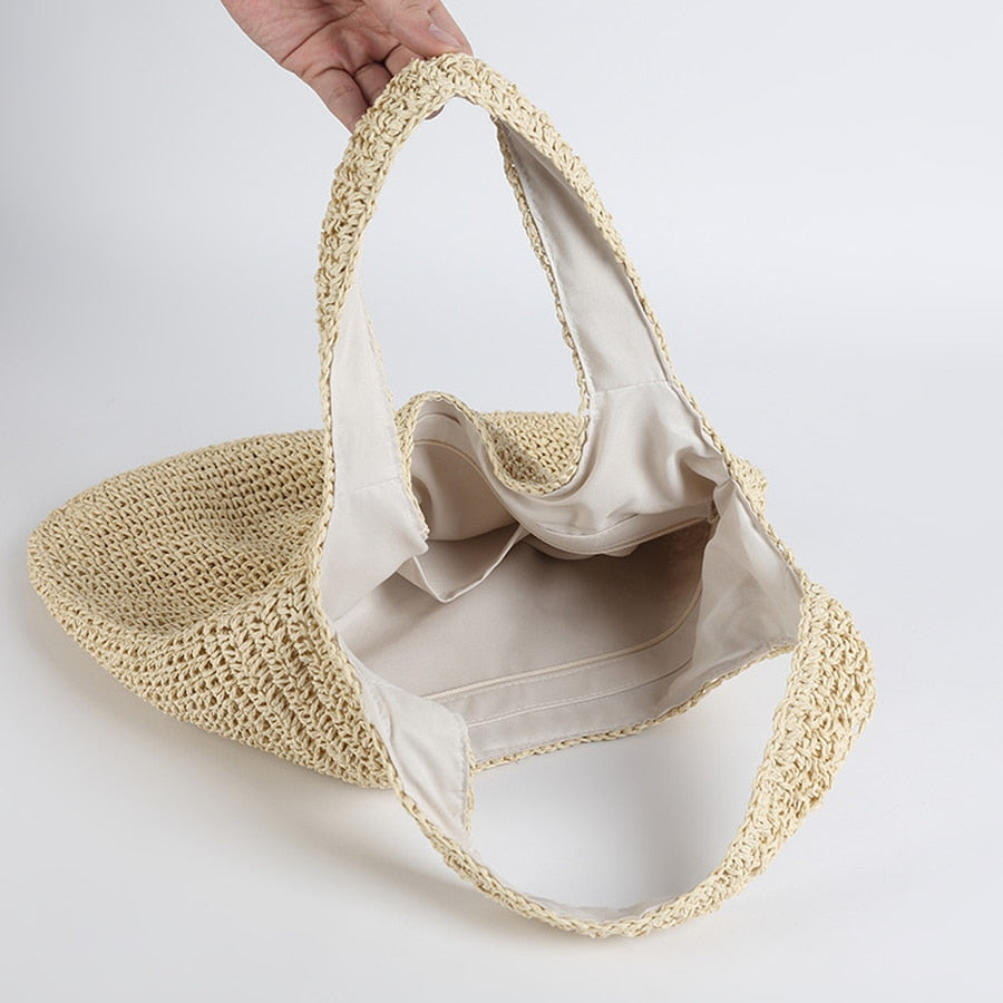 Realaiot Fashion Straw Women Shoulder Bags Paper Woven Female Handbags Large Capacity Summer Beach Straw Bags Casual Tote Purses
