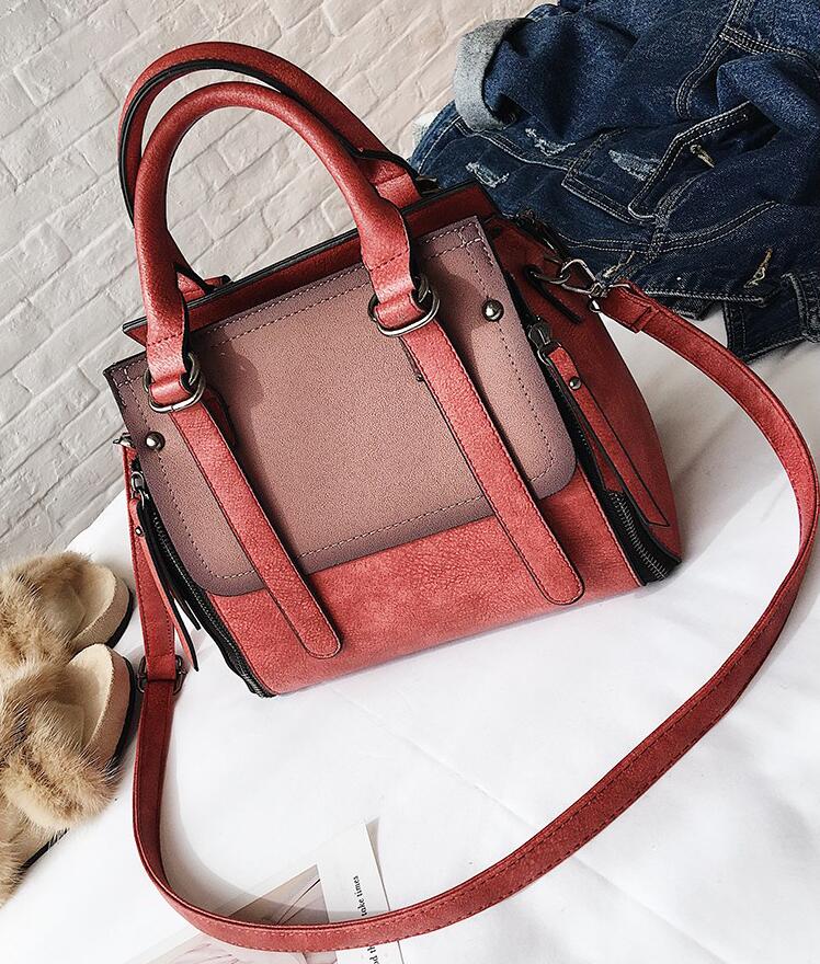 Realaiot European style Fashion New Women Handbags High quality Matte PU Leather Portable Shoulder bag Ladies Hit color Big Tote bag