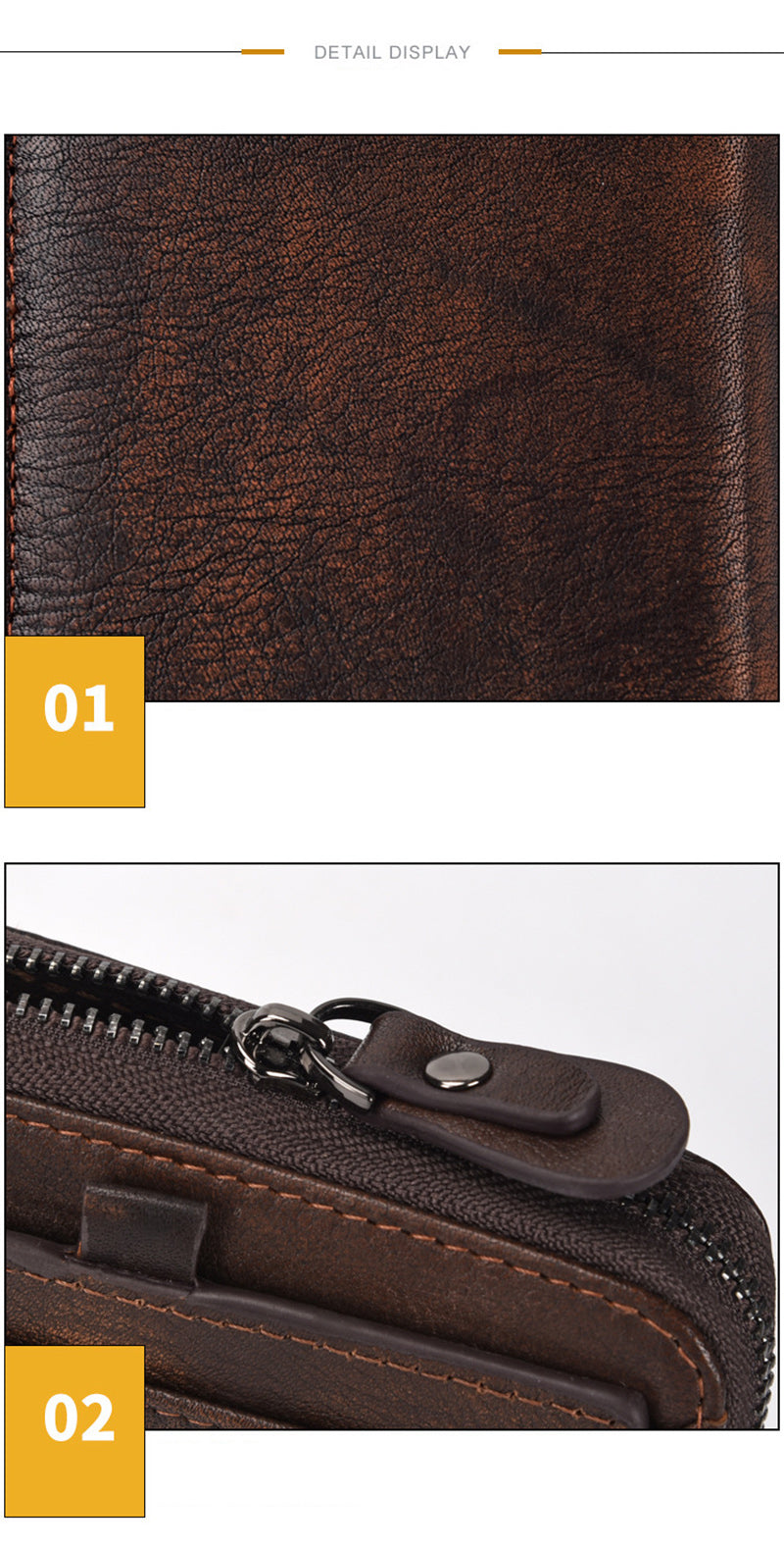 Realaiot Wallet man short head layer cowhide money Clip Men's retro wallet vertical zipper casual Youth small wallet