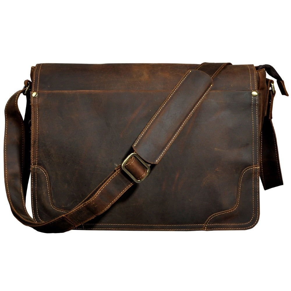 Cyflymder New Fashion Leather Male Casual Messenger bag Satchel cowhide 13" Laptop Bag School Book Cross-body Shoulder bag For Men