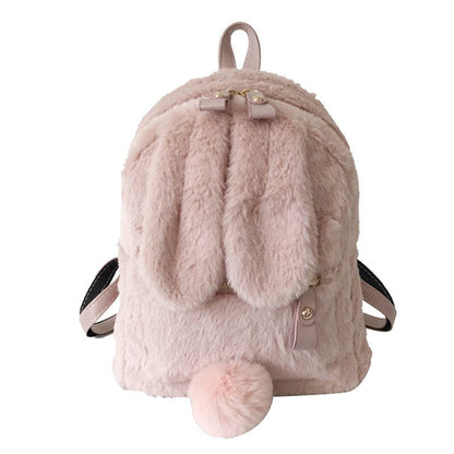 Realaiot Furry Rabbit Ear Backpack cute Girls Shoulder Bag Mini Furry Fluffy Plush schoolbag Winter Women's Travel Bag