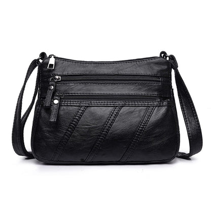 Realaiot Fashion Women Crossbody Bag Black Soft Washed Leather Shoulder Bag Patchwork Messenger Bag Small Flap Bag for Girls