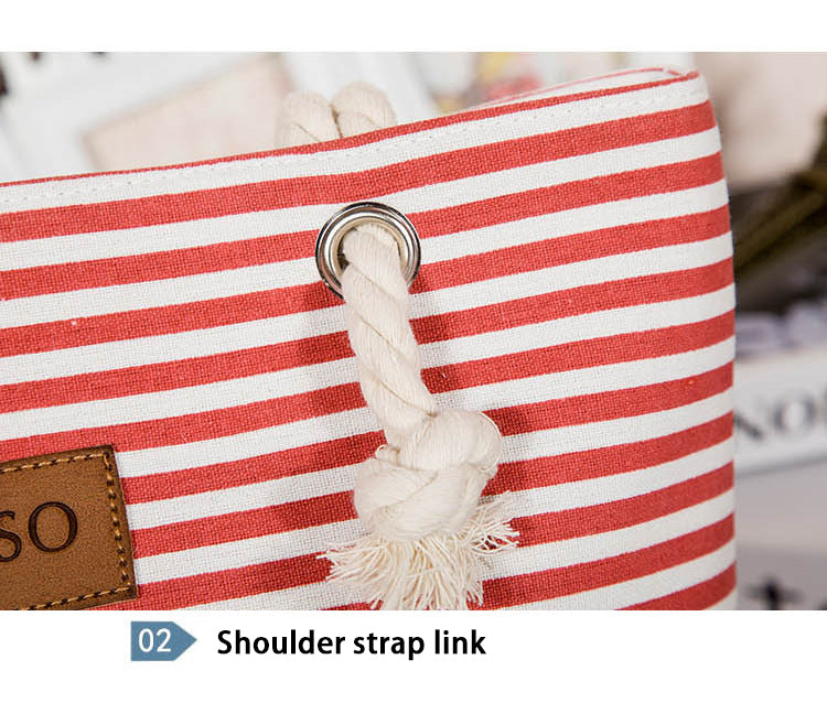 Realaiot Women Stripes Canvas Beach Bag Large Capacity Female Zipper Shoulder Bag Ladies Polyester Totes Girl's Casual Shopping Handbag