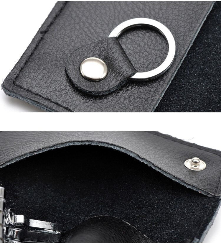 Realaiot Genuine Leather Keychain Men Women Key Holder Organizer Pouch Cow Split Car Key Bag Wallet Housekeeper Key Case Mini Card Bag