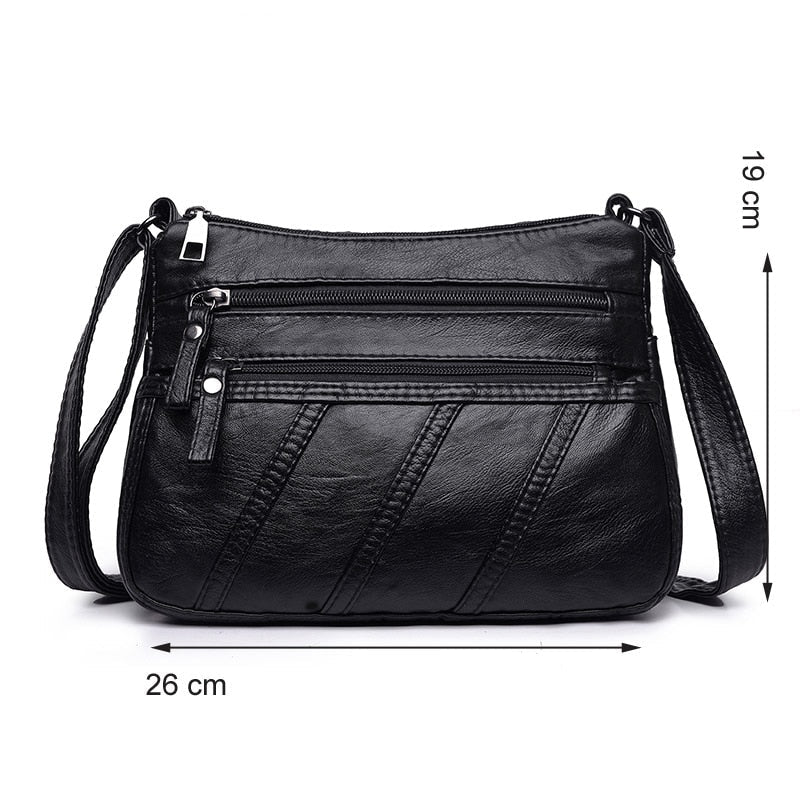 Realaiot Fashion Women Crossbody Bag Black Soft Washed Leather Shoulder Bag Patchwork Messenger Bag Small Flap Bag for Girls