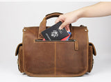 Realaiot Grade Quality Laptop Briefcase Crazy Horse Genuine Leather Laptop Bags Notebook PC Shoulder Bag For Business Man Vintage