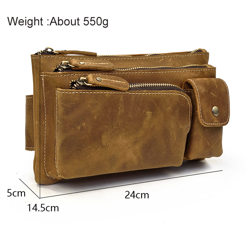 Realaiot Crazy Horse Men Waist Bag Real Leather Chest Bag Outdoor Casual Full Grain Leather Porable Gym Bags Messenger Bag Brown