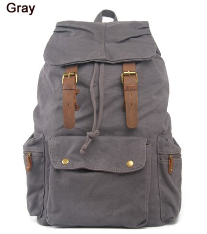 Realaiot Fashion Vintage Leather Military Canvas Backpack Men's Backpack School Bag Drawstring Backpack Women Bagpack Male Rucksack