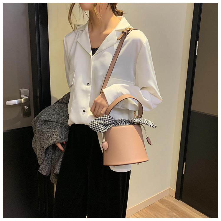 Cyflymder New Bucket Bag Plaid Bow Women Pu Leather Handbag Famous Designer Crossbody Bag Quilted Plaid Women Shoulder Bag