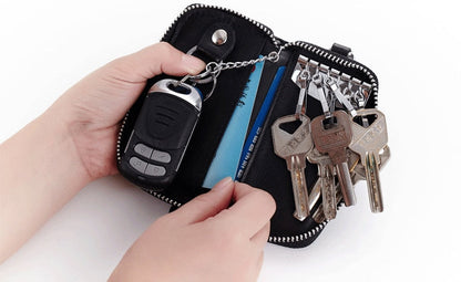 Realaiot Cow Split Leather Men Women Key Holder House Keychain Bag Organizer Car Key Case Pouch Multifunctional Small Wallet Mini Purse