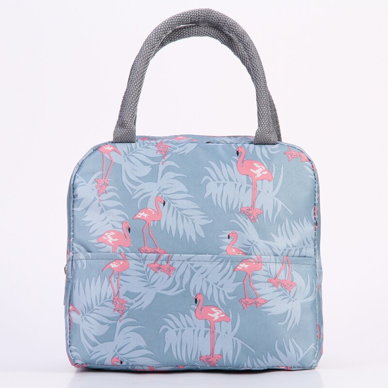 Realaiot Flamingo Insulated Oxford Aluminum Foil Portable Lunchbag Woman Men Travel Picnic Lunch Box With Pocket Thermal Lunch Bag