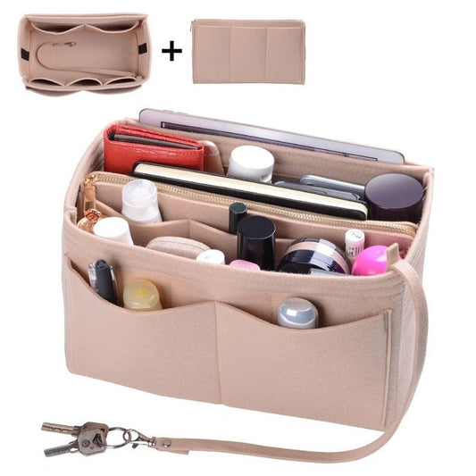 Cyflymder Purse Organizer Insert Makeup Handbag , Felt Bag organizer with zipper, Handbag & Tote Shaper, Fit Cosmetic Bags Never Full,Tote