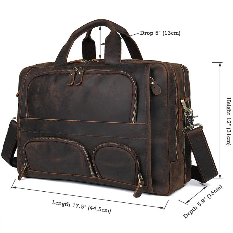 Realaiot Vintage Leather Mens Briefcase With Pockets Cowhide Bag On Business Suitcase Crazy Horse Leather Laptop Bags Design