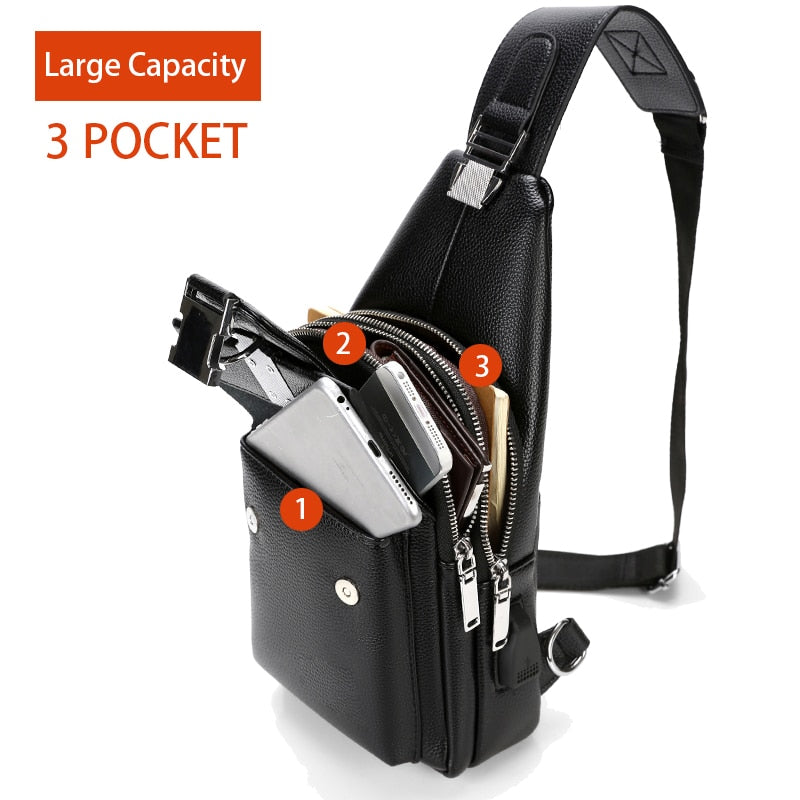 Cyflymder Men Shoulder Bag Theftproof Lock Messenger Bags PU Leather Chest Bag Crossbody Male Charging Handbag Men Sling Pack