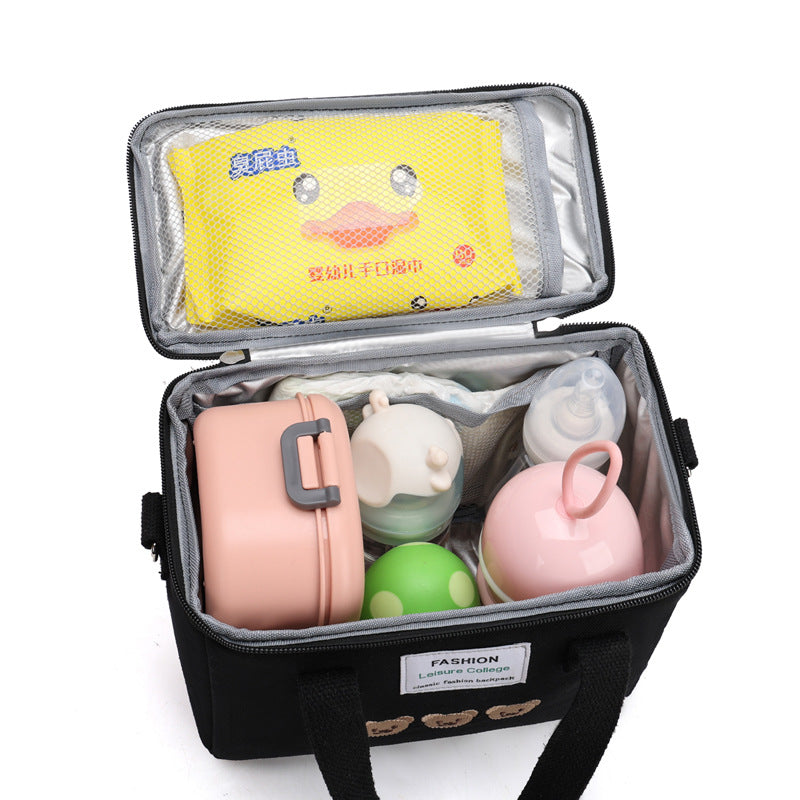 Realaiot Ins Bear Lunch Bag Canvas Large Capacity Insulation Handbags Multifunctional Thermal Breakfast Box Portable Picnic Travel