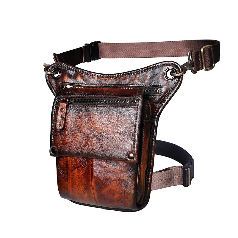 Realaiot Crazy Horse Leather men Multifunction Design Small Messenger Bag Fashion Travel Belt Waist Pack Drop Leg Bag Pouch Male 211-4-d Gifts for Men