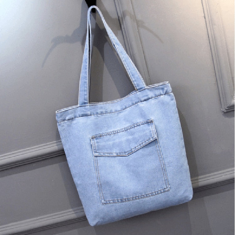 Cyflymder New Large Capacity Women Shoulder Bags Wild Casual Handbag Street Canvas Denim Shoulder Bag Solid Color Zipper Shopping Bag