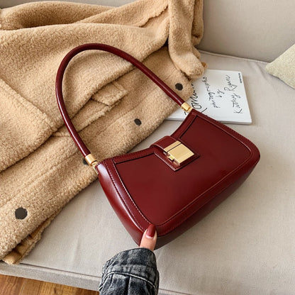 Realaiot Solid Color PU Leather Shoulder Bags For Women hit Lock Handbags Small Travel Hand Bag Lady Fashion Bags