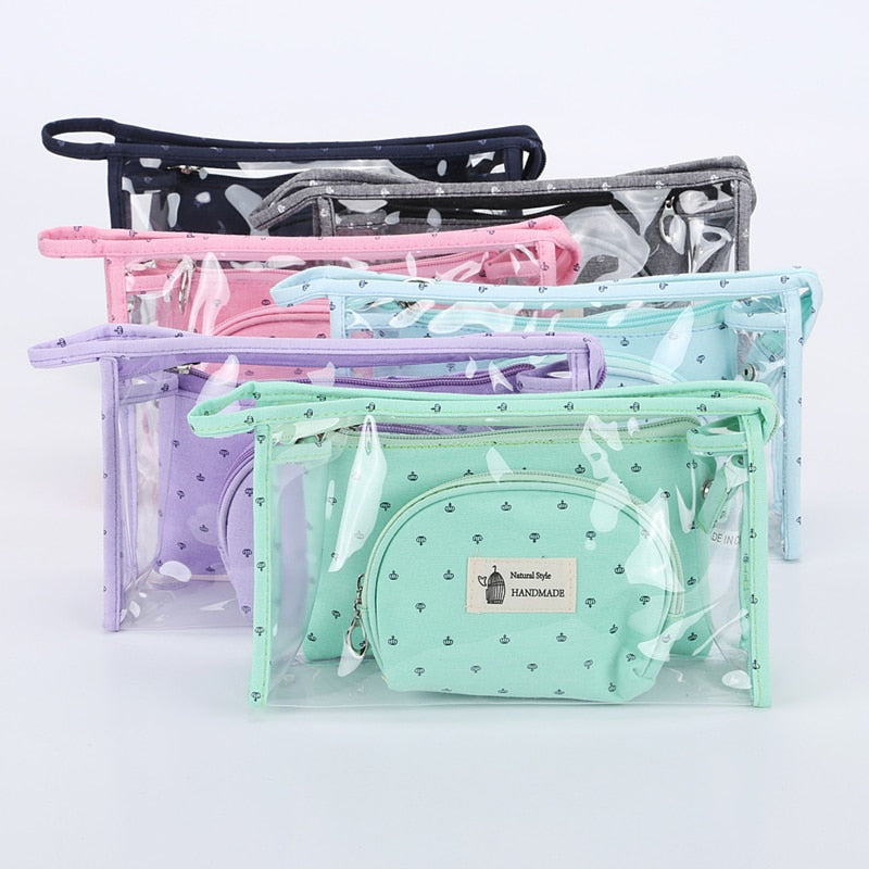 Realaiot 3 Pcs/set Transparent Zipper Makeup Bag Small Cosmetic Bag Clear Women Necessaire Toiletry Bag Cosmetic Cases Organizer New