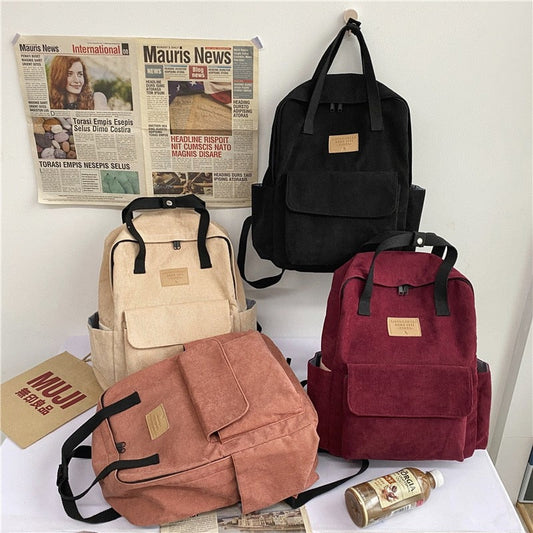 Realaiot Women Backpack Fashion Corduroy Girls Korean School Bags Harajuku Student Large Capacity School Backpack