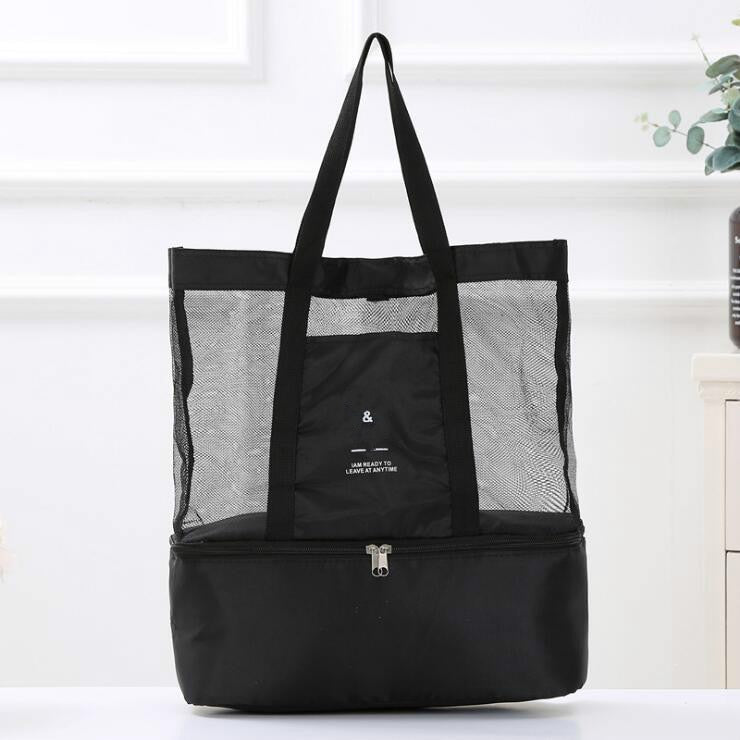 Realaiot High Capacity Women Mesh Transparent Bag Double-layer Heat Preservation Large Picnic Beach Bags Tote Office Lunch Snacks Bag