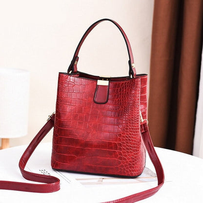 Realaiot Large Capacity Casual Shoulder Messenger Bags Ladies PU Purse Retro Alligator Bucket Women Bags Crocodile Pattern Ladies Handbag