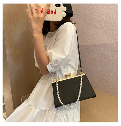 Realaiot Vintage Shoulder Bags Women Fashion Pearl Chain Handbag Kiss Lock Designed Brand Women Small Clip Bags Sac Feminina Bolsa