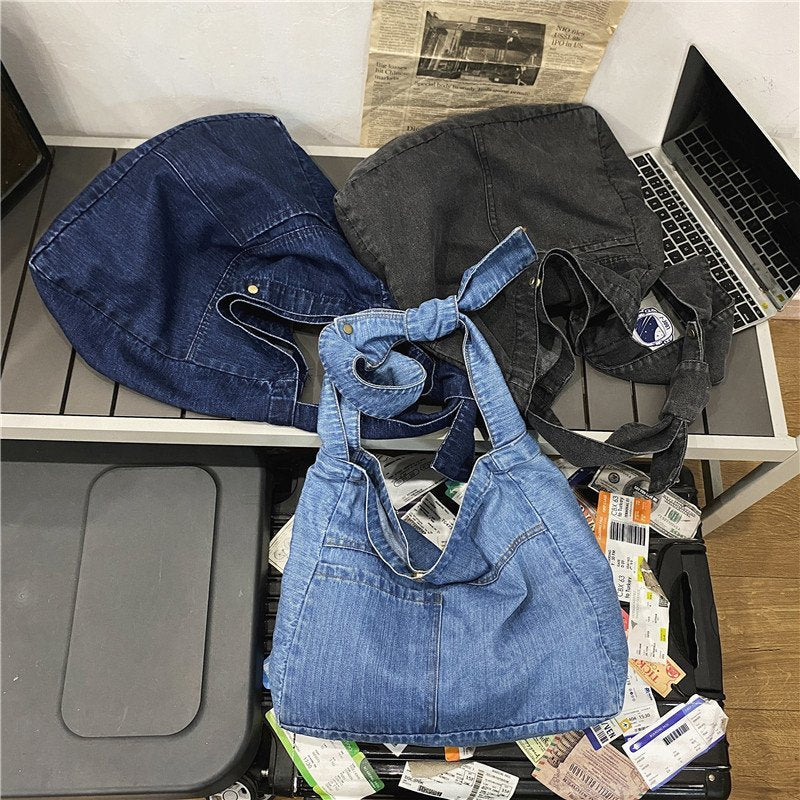 Cyflymder New Vintage Denim Shoulder Bags Women Simple Jeans Blue Handbag Large Capacity Fashion Women's Tote Messenger Shopping Bag