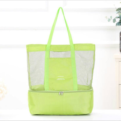 Realaiot High Capacity Women Mesh Transparent Bag Double-layer Heat Preservation Large Picnic Beach Bags Tote Office Lunch Snacks Bag