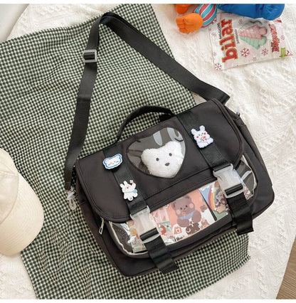 Realaiot Kawaii Backpack Women Luxury Designer Shopper Bag New High Quality Fashion Japanese Style Transparent Bear Schoolbag