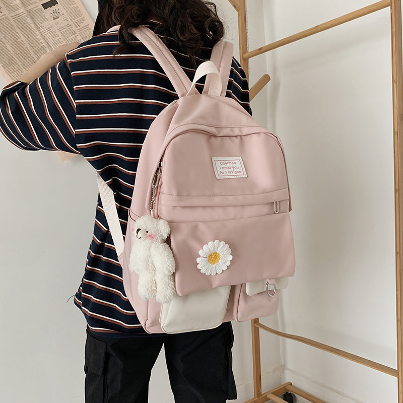 Realaiot College Student Ladies Cute Backpack Women Flower Female Harajuku School Bags Book Kawaii Backpack Nylon Girl Trendy Bag Fashion