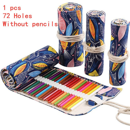 Realaiot 12/24/36/48/72 Hole Colorful Cloth Pencil Case Stationery Cosmetic Pencil Storage Bag Pencil roll School Supplies