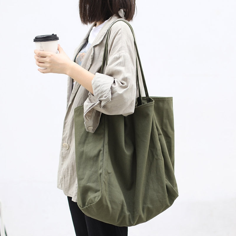 Realaiot Large Canvas Tote Bag Women Big Capacity Shopping Handbag Simple Lady Shoulder Bag Solid Color Handle Bag Reusable Designer Tote