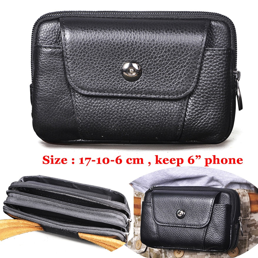 Realaiot Fashion Quality Leather Small Summer Pouch Hook Design Waist Pack Bag Cigarette Case 6" Phone Pouch Waist Belt Bag 1609 Gifts for Men