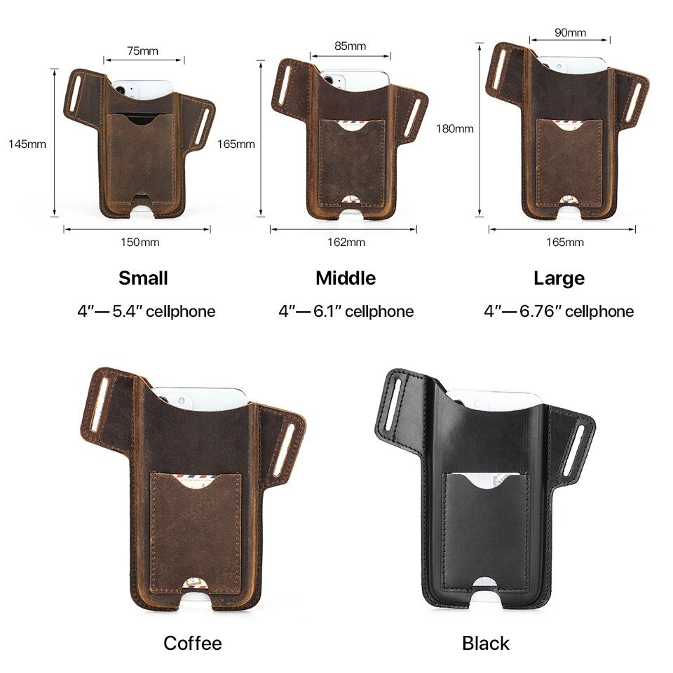 Realaiot Genuine Leather Waist Cellphone Bag For IPhone 12 13 Mini Pro Max Men Portable Mobile Phone Cover Case Holder Belt Loop Holster