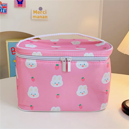 Cyflymder New Women Travel Cosmetic Makeup Bags Case Korean Bear Rabbit Plaid Toiletries Organizer Females Make up Storage Bag Pouch