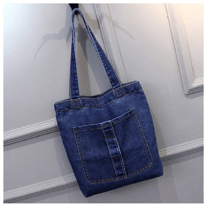 Cyflymder New Large Capacity Women Shoulder Bags Wild Casual Handbag Street Canvas Denim Shoulder Bag Solid Color Zipper Shopping Bag